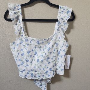 Kendall & Kylie White and Blue Floral Crop Top